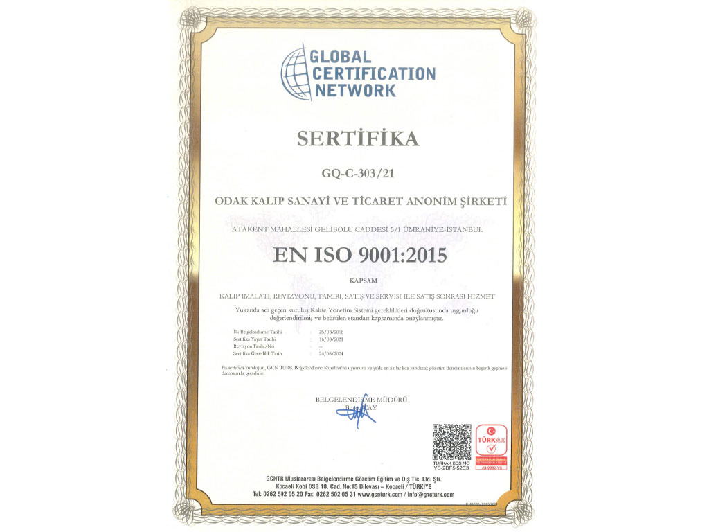 2015 Kalite Yönetim Sertifikası